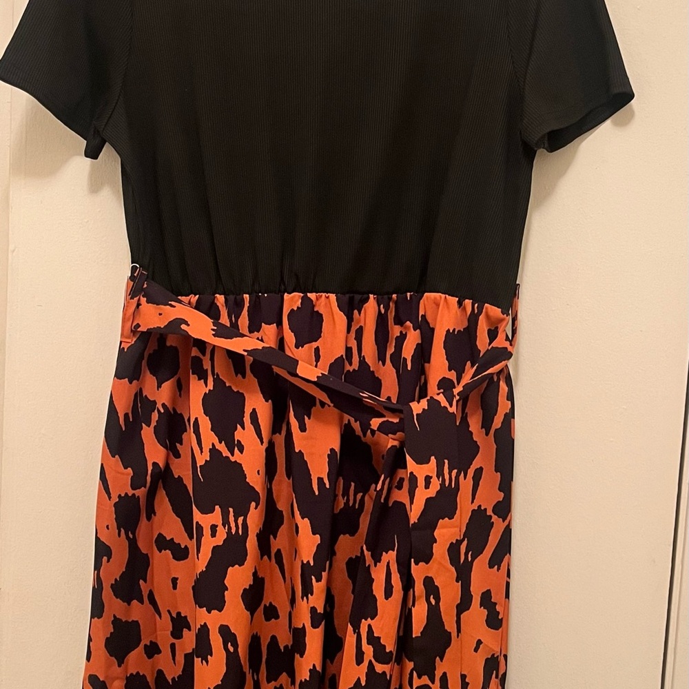 SHEIN Black and Orange Animal Print Dress